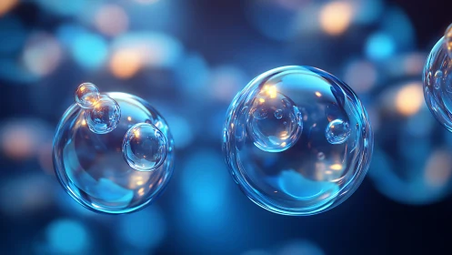 Refractive soap bubbles in shallow depth, cool bokeh lighting