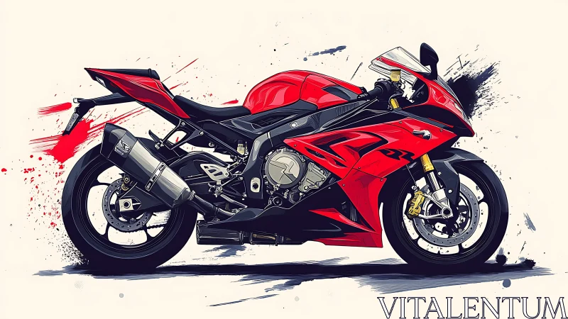 Red sport bike sketch splashed with bold racing energy.