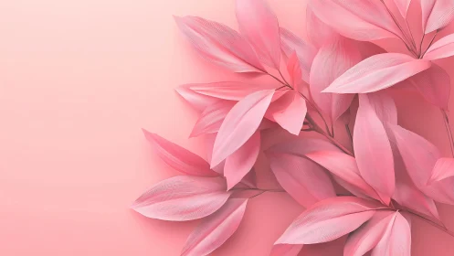 Soft pink leaves on pastel background in digital art.