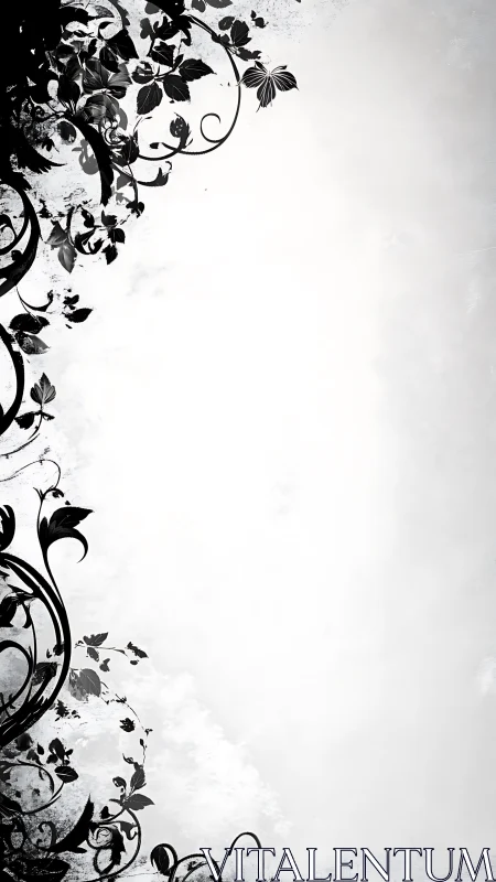 Monochrome floral vines framing a light textured space.