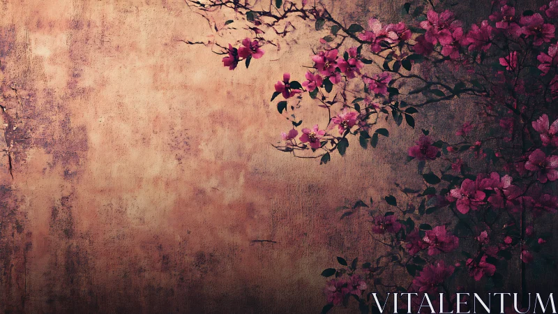 Vintage Blooms: Magenta Flowers Against Weathered Texture.