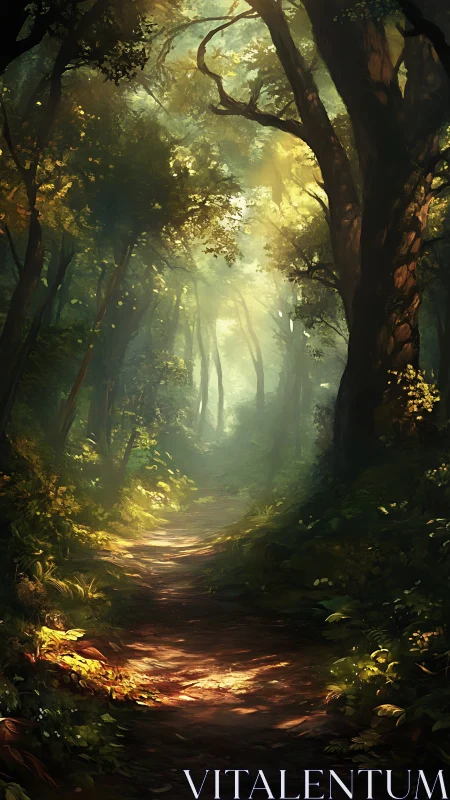 Luminous Forest Cathedral: Where Sunlight Whispers Through Ancient Boughs.