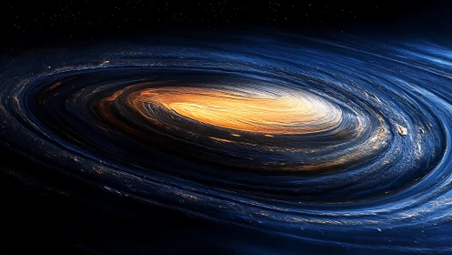 Luminous spiral galaxy disk with glowing accretion core