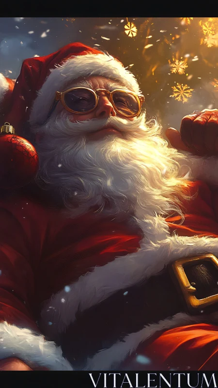 Digital painting of cinematic Santa portrait with warm bokeh glow.