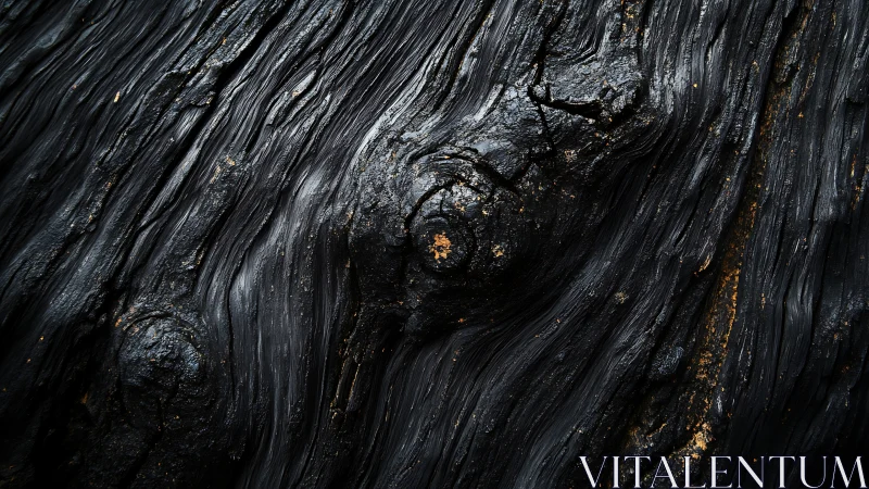 Charred wood grain texture with flowing burnt ridges.