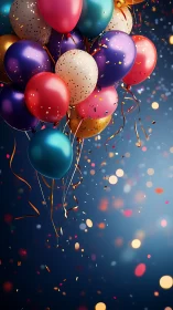 Celebratory Balloons Burst Into Confetti Against Twilight's Deep Embrace