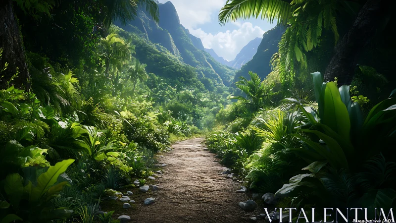 Mountain Valley Trail Through Tropical Jungle Canyon.