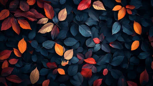 Chromatic autumn foliage arranged in high-contrast, low-key pattern