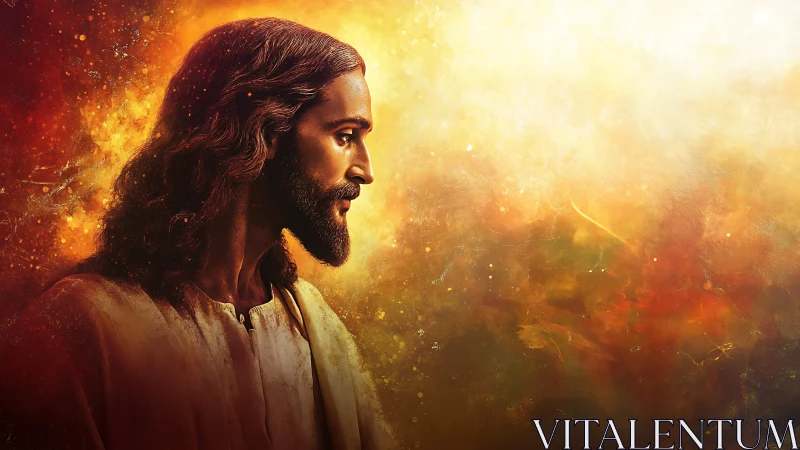 Radiant robed figure gazing into a storm of sacred light.