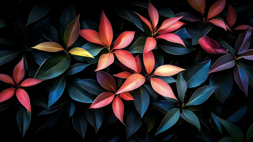 Neon foliage spreads across dark ground with saturated contrast.