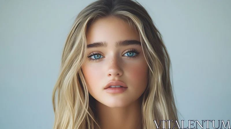 Sea-glass gaze and sunlit hair in serene close portrait.