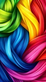 Interwoven multicolored digital ribbons form curved flowing bands