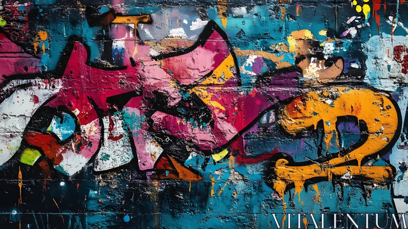 Multilayered urban graffiti textures emphasize chromatic contrast