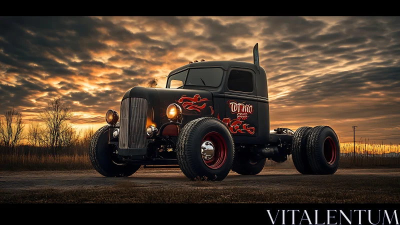 Custom hot rod truck rendered at sunset with dramatic lighting