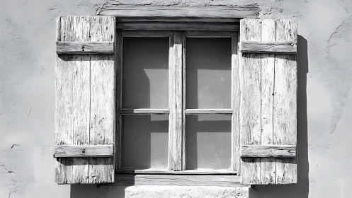Weathered wooden window shutters capture quiet rustic charm