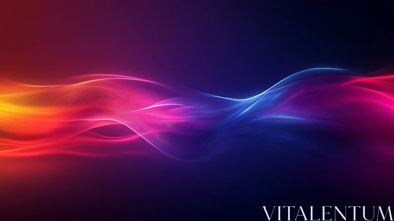Vibrant neon light waves on deep gradient background.