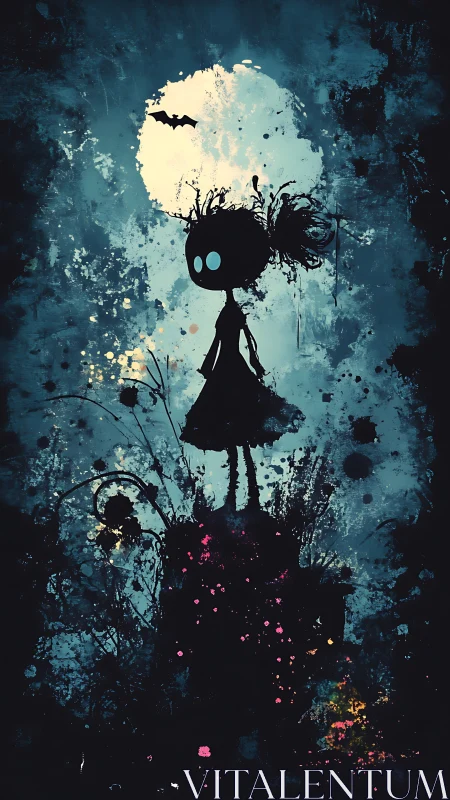 Moonlit inkling girl haunts a splattered midnight dreamscape.