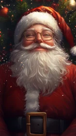Festive Santa portrait with luminous beard and warm bokeh.