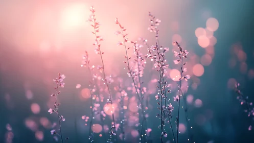 Bokeh Wildflower Field at Soft Golden Hour.