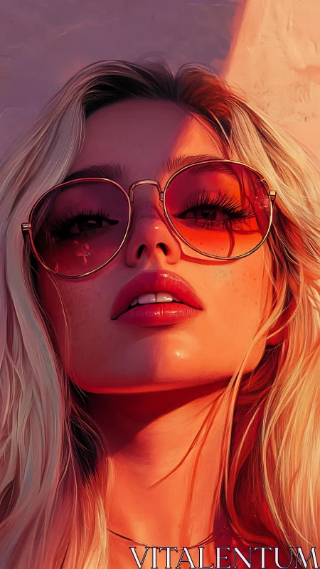 Sunlit blonde portrait with reflective rose-tinted aviators.