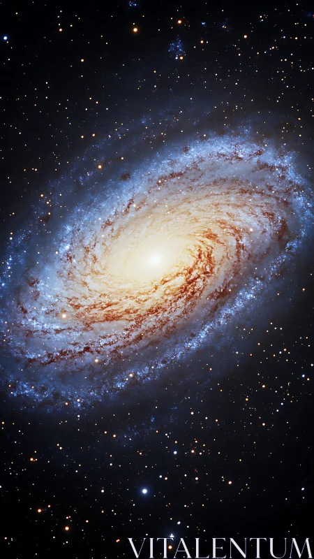 Spiral galaxy with luminous core and diffuse star field.