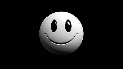 Minimalist 3D smiley face glows against deep black void.