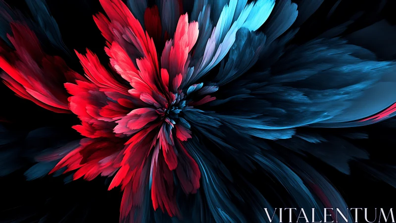 Radial chromatic plume with turbulent digital petal vectors.