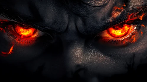 Inferno-eyed shadow fiend glaring through molten fury.