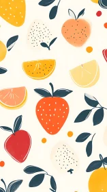 Minimalist fruit pattern with stylized leaves on light background.