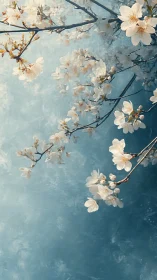 White Blossoms on Deep Teal Canvas.