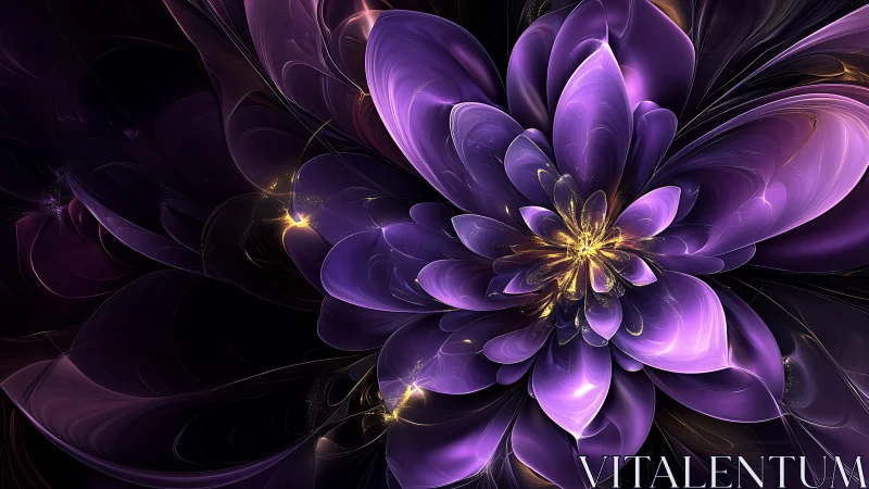Fractal-rendered violet floral structure forms layered radial bloom