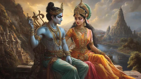 Tender divine couple sharing a quiet moment by the river.