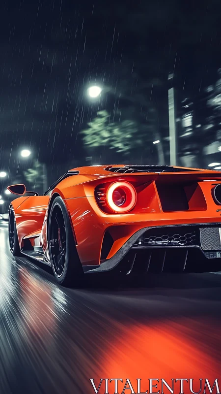 Orange rain-runner slices neon streets in midnight sprint