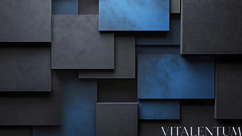 Moody blue rectangles layered in a calm geometric rhythm.