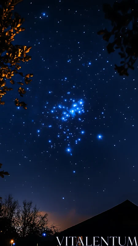 Starglow above the quiet roofline of a winter night.