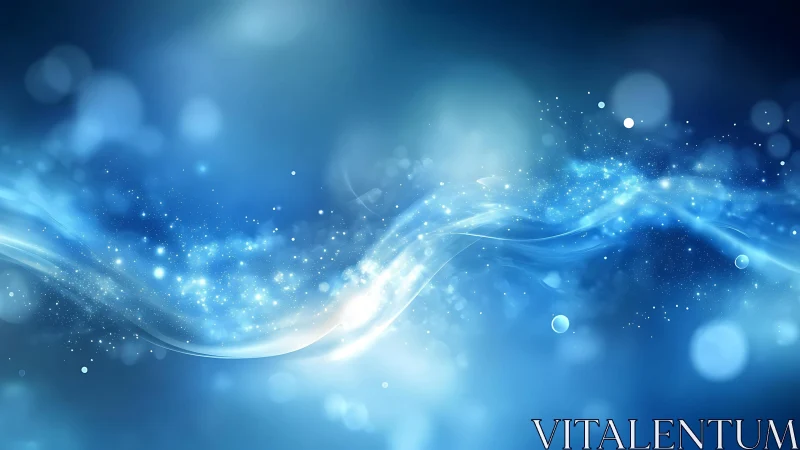 Abstract blue energy wave with glowing particles, digital art style.