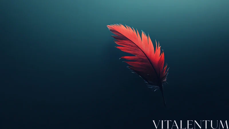 Red feather rendered with directional rim lighting over teal void