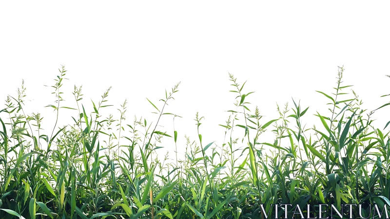 Tall green grass plants form a dense horizontal band