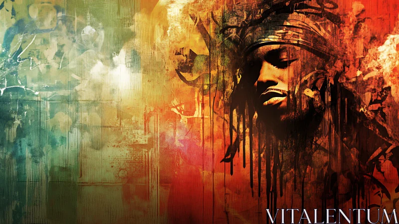 Abstract portrait emerges from fiery urban graffiti haze