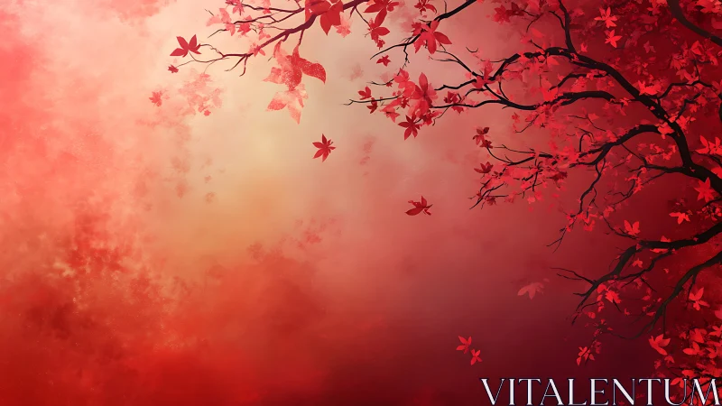 Red foliage tree branches against soft gradient background.