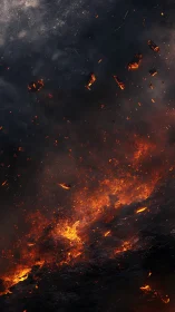 Inferno: Raging flames consume the darkness in a volcanic landscape.