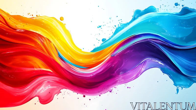 Curved multicolor liquid paint waves on white background.