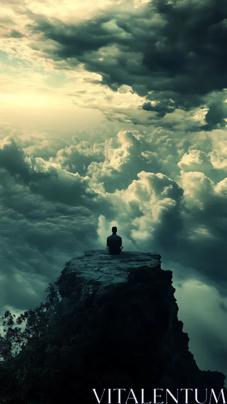 Quiet cliffside daydream above an ocean of roaming clouds.