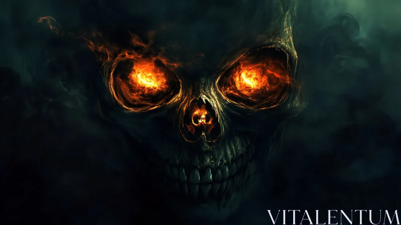 Infernal skull portrait with molten fire core eye sockets