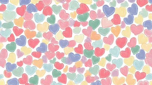 Multicolored heart shapes seamlessly patterned across white background