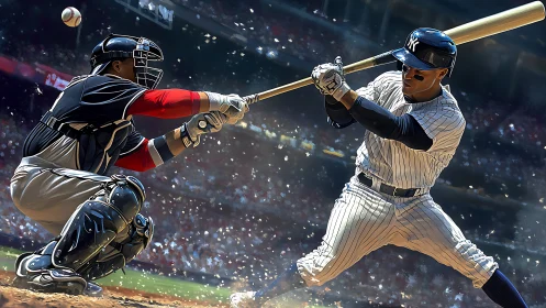 Kinetic baseball collision at home plate in hyperreal detail.