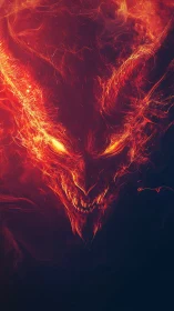 Infernal ember demon grins from swirling nightfire veil.