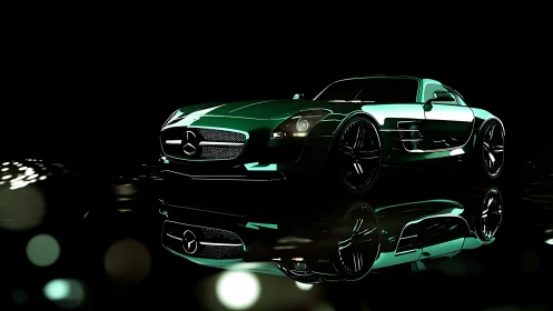 Emerald sports coupe rendered with high-gloss studio reflections