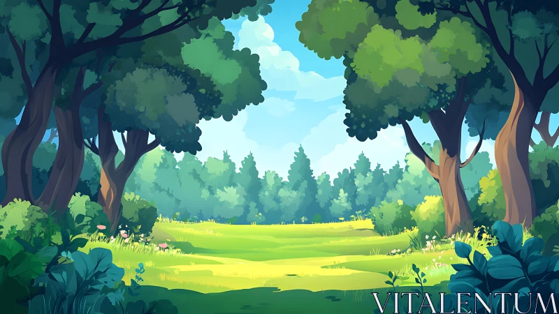 Enchanted Forest Clearing with Open Sky Above.