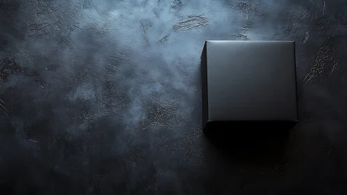Midnight mystery box on stormy dark textured backdrop.